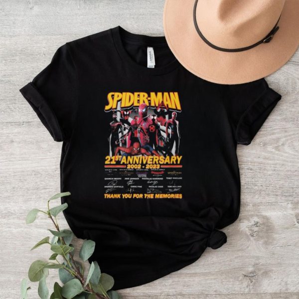 Awesome spider man 21st anniversary 2002 2023 thank you for the memories signatures shirt2