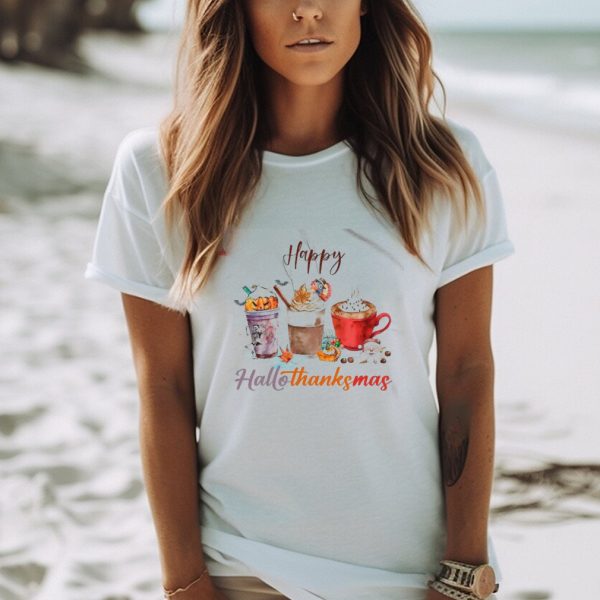 Cream Coffee Happy Hallothanksmas 2023 shirt