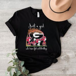 Official The Peanuts Just a girl who loves fall and Georgia Bulldogs Shirt