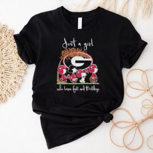 Official The Peanuts Just a girl who loves fall and Georgia Bulldogs Shirt