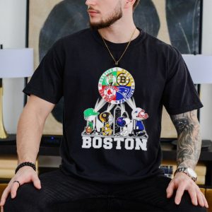 Peanuts characters Bruins Patriots Red Sox Celtics Boston skyline city shirt