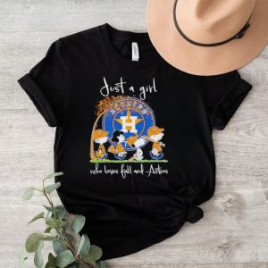 Peanuts just a girl who loves fall and Astros shirt