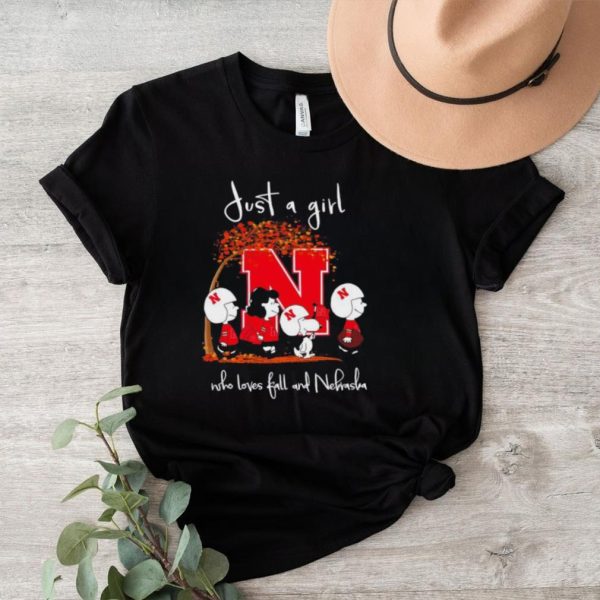 Peanuts just a girl who loves fall and Nebraska Cornhuskers shirt