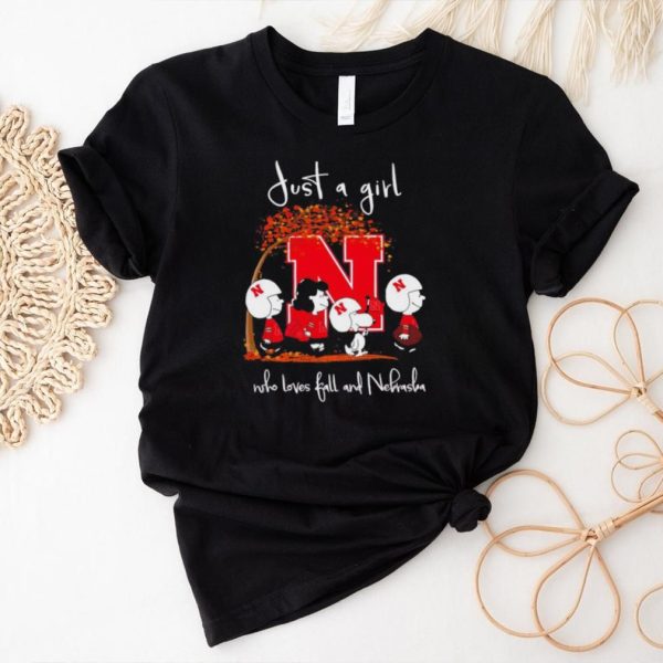 Peanuts just a girl who loves fall and Nebraska Cornhuskers shirt