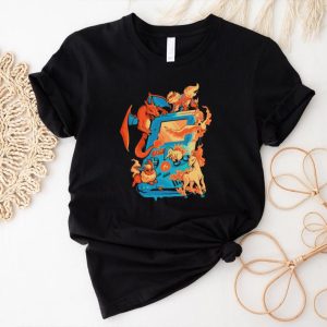 Pokemon fire game handheld game console characters gift shirt