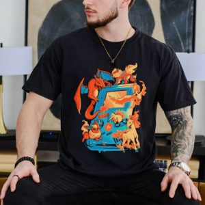 Pokemon fire game handheld game console characters gift shirt