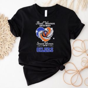 Rhinestone real women love ice hockey smart women love the Oilers shirt