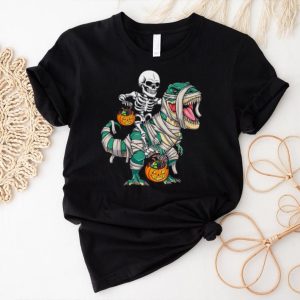 Skeleton Riding Mummy Dinosaur T Rex Halloween T Shirt