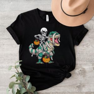 Skeleton Riding Mummy Dinosaur T Rex Halloween T Shirt