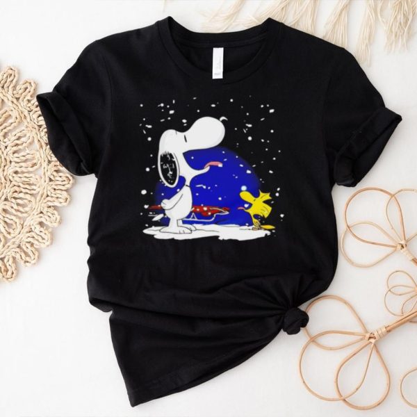 Snoopy and Woodstock licking the snow shirt