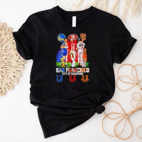 Stephen Curry Joe Montana and Buster Posey San Francisco City of Champions shirt