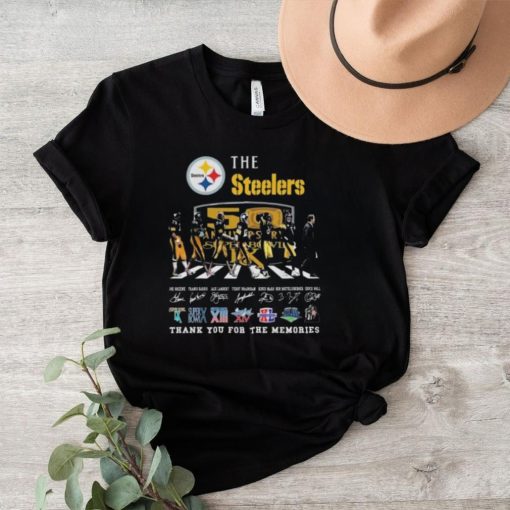 Official The Pittsburgh Steelers NFL 50th Anniversary Super Bowl Thank You For The Memories Abbey Road Signatures T Shirt