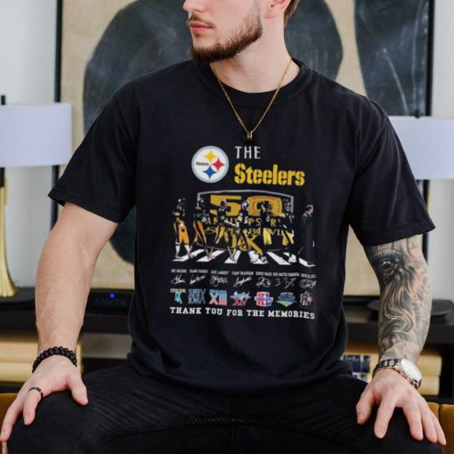 Official The Pittsburgh Steelers NFL 50th Anniversary Super Bowl Thank You For The Memories Abbey Road Signatures T Shirt