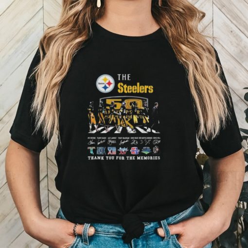 Official The Pittsburgh Steelers NFL 50th Anniversary Super Bowl Thank You For The Memories Abbey Road Signatures T Shirt