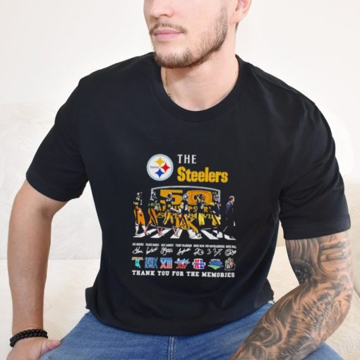 Official The Pittsburgh Steelers Super Bowl go on the Abbey road thank you for the memories signatures shirt