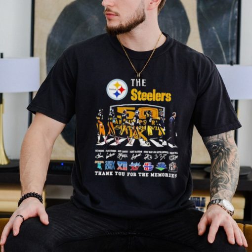 Official The Pittsburgh Steelers Super Bowl go on the Abbey road thank you for the memories signatures shirt