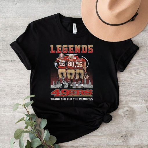 San Francisco 49ers The Legends Joe Montana Jerry Rice Ronnie Lott Skyline Signatures Shirt