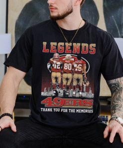 San Francisco 49ers The Legends Joe Montana Jerry Rice Ronnie Lott Skyline Signatures Shirt