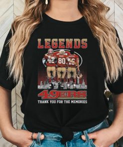 San Francisco 49ers The Legends Joe Montana Jerry Rice Ronnie Lott Skyline Signatures Shirt