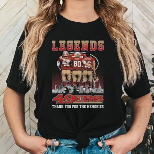 San Francisco 49ers The Legends Joe Montana Jerry Rice Ronnie Lott Skyline Signatures Shirt