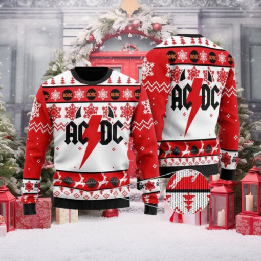 ACDC Big Logo With Horns Holiday Pattern Christmas Ugly Sweater