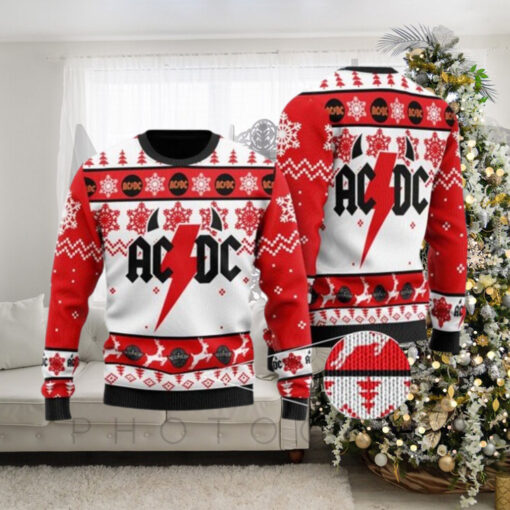 ACDC Big Logo With Horns Holiday Pattern Christmas Ugly Sweater