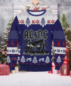 ACDC For Those About To Rock Signature Cannon Knitted Purple Christmas Ugly Sweater 2024