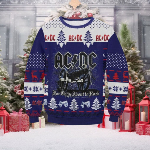 ACDC For Those About To Rock Signature Cannon Knitted Purple Christmas Ugly Sweater 2024