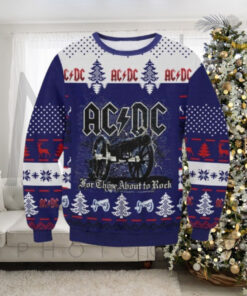 ACDC For Those About To Rock Signature Cannon Knitted Purple Christmas Ugly Sweater 2024