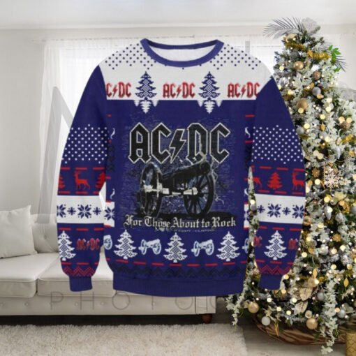 ACDC For Those About To Rock Signature Cannon Knitted Purple Christmas Ugly Sweater 2024