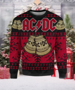 ACDC Hells Bells Signature Symbol With Snowflakes Pattern Black And Red Ugly Christmas Sweater 2024