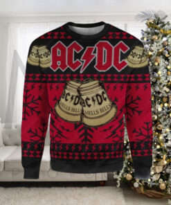 ACDC Hells Bells Signature Symbol With Snowflakes Pattern Black And Red Ugly Christmas Sweater 2024