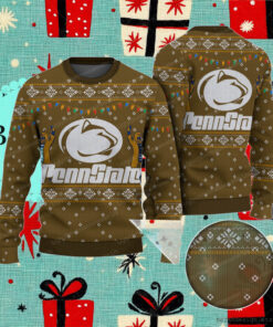 Brown Penn State Nittany Lions Logo Pattern Snowflakes Ugly Sweater