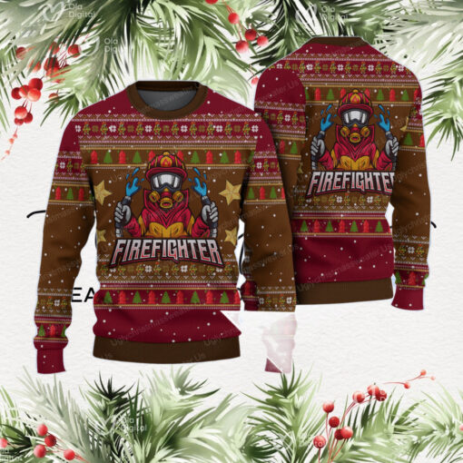 Cool Firefighter Logo Red And Brown Christmas Sweater Holiday Xmas