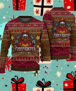 Cool Firefighter Logo Red And Brown Christmas Sweater Holiday Xmas