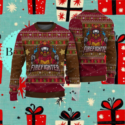 Cool Firefighter Logo Red And Brown Christmas Sweater Holiday Xmas