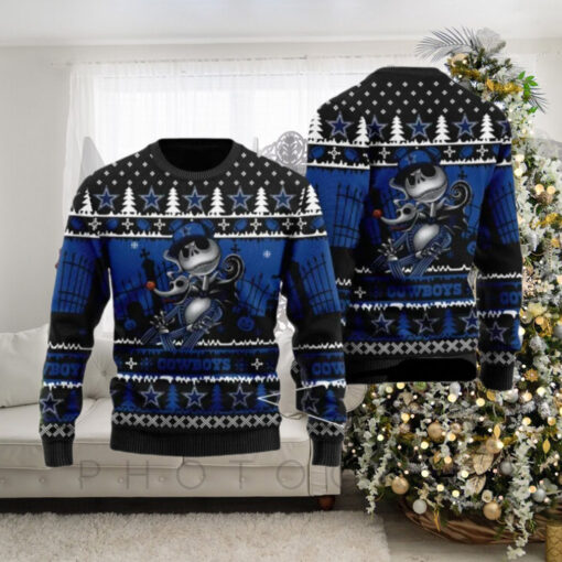 Dallas Cowboys Sweater Jack Skellington Dallas Cowboys Ugly Sweater Blue Unisex Adults For Fan