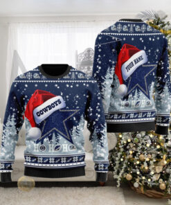 Dallas Cowboys Symbol Wearing Santa Claus Hat Ho Ho Ho Custom Name Ugly Sweater Christmas Sweater Dallas Cowboys