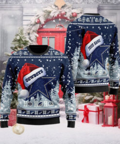 Dallas Cowboys Symbol Wearing Santa Claus Hat Ho Ho Ho Custom Name Ugly Sweater Christmas Sweater Dallas Cowboys