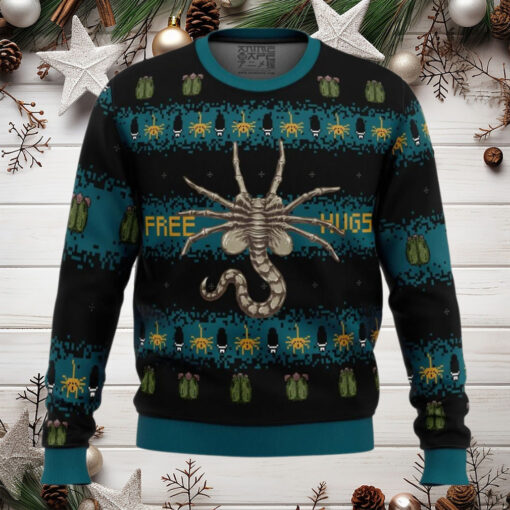 Free Hugs Alien Facehugger Anime Ugly Christmas Sweater