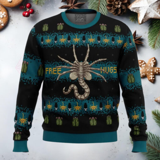 Free Hugs Alien Facehugger Anime Ugly Christmas Sweater