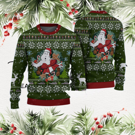 Ghostbusters Gift Box Style Dark Green And Crimson Red Ugly Christmas Sweater