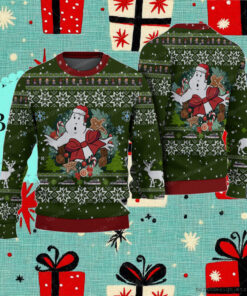 Ghostbusters Gift Box Style Dark Green And Crimson Red Ugly Christmas Sweater