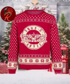 Guns N Roses Big Logo With Snowflakes Pattern Knitted Red Ugly Christmas Sweater