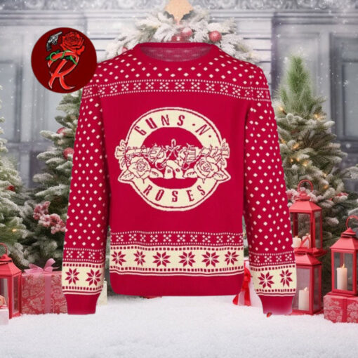 Guns N Roses Big Logo With Snowflakes Pattern Knitted Red Ugly Christmas Sweater