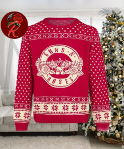 Guns N Roses Big Logo With Snowflakes Pattern Knitted Red Ugly Christmas Sweater