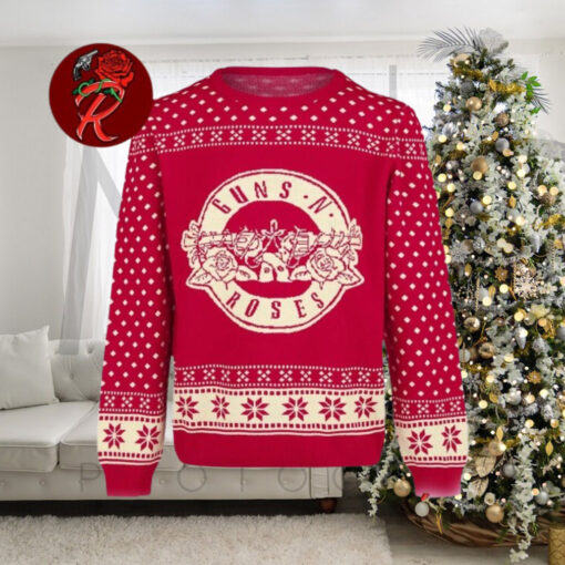 Guns N Roses Big Logo With Snowflakes Pattern Knitted Red Ugly Christmas Sweater