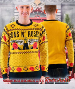 Guns N Roses Big Signature Logo Knitted Mustard Ugly Christmas Sweater