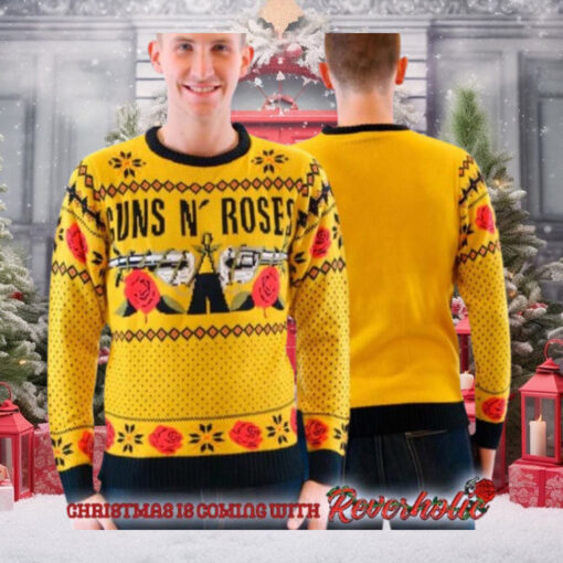 Guns N Roses Big Signature Logo Knitted Mustard Ugly Christmas Sweater