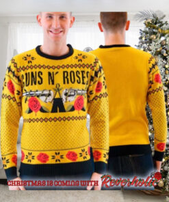 Guns N Roses Big Signature Logo Knitted Mustard Ugly Christmas Sweater